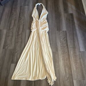 Source Unknown Cream Backless Halter Maxi Dress